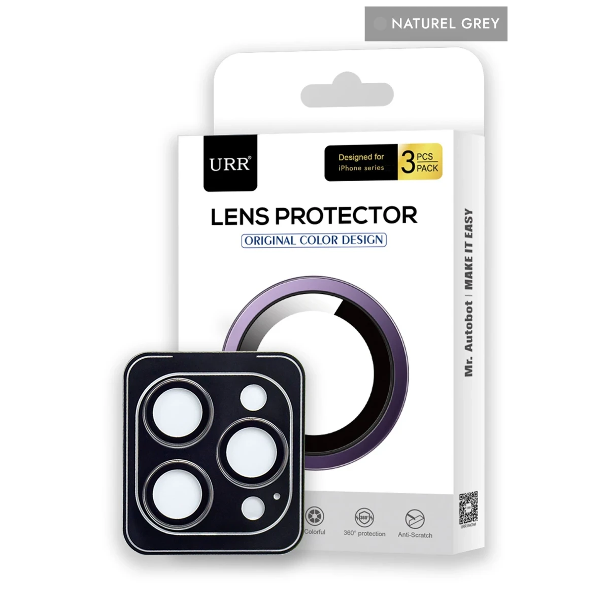 URR Apple iPhone 15 Pro Max 3D PVD Dioxide Kamera Lens Koruyucu - Natural Grey