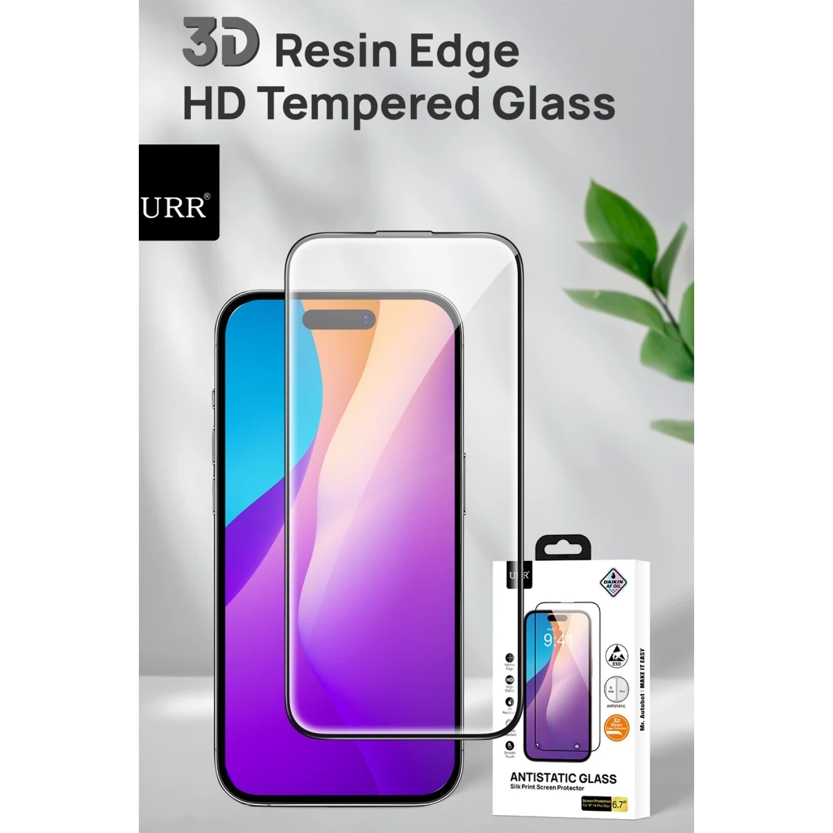 URR Apple iPhone 15 Pro Max 3D Resin Edge Cam Ekran Koruyucu - Siyah