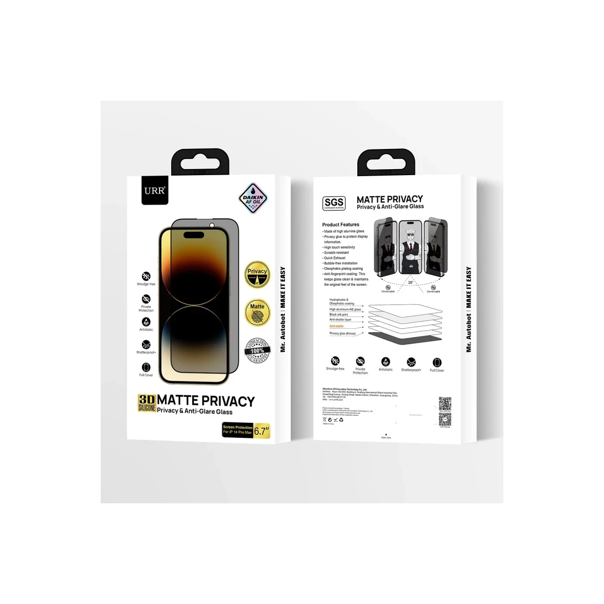 URR Apple iPhone 15 Pro Max HD Privacy Cam Ekran Koruyucu - Siyah
