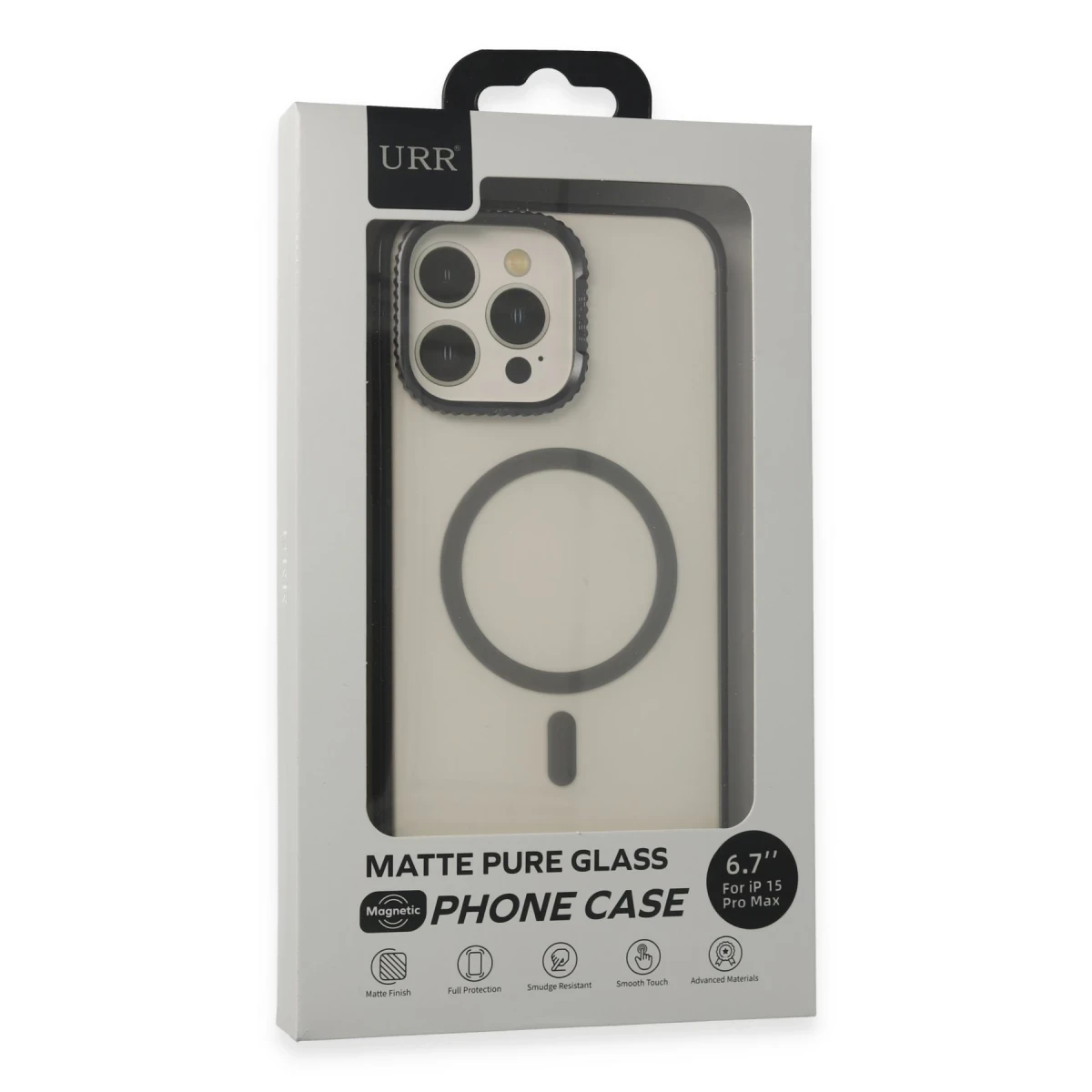 URR Apple iPhone 15 Pro Max PVDSS Lens Titanium Edge Magsafe Kapak - Siyah