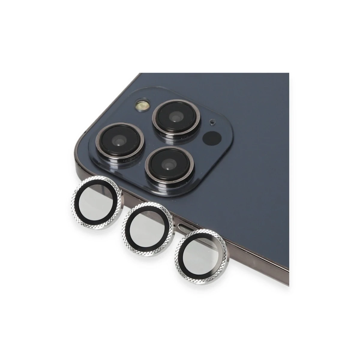 URR Apple iPhone 15 Pro Max Rhomb Snakeskin AR Kamera Lens Koruyucu - Gümüş