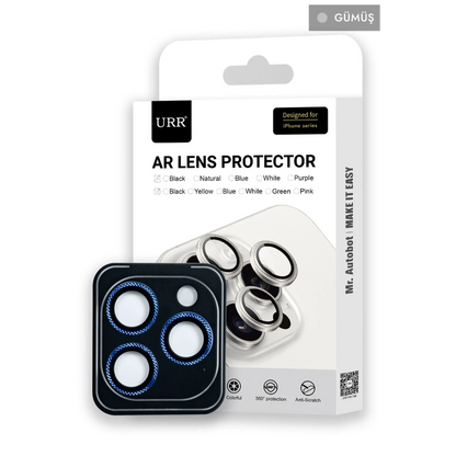 URR Apple iPhone 15 Pro Max Rhomb Snakeskin AR Kamera Lens Koruyucu - Gümüş