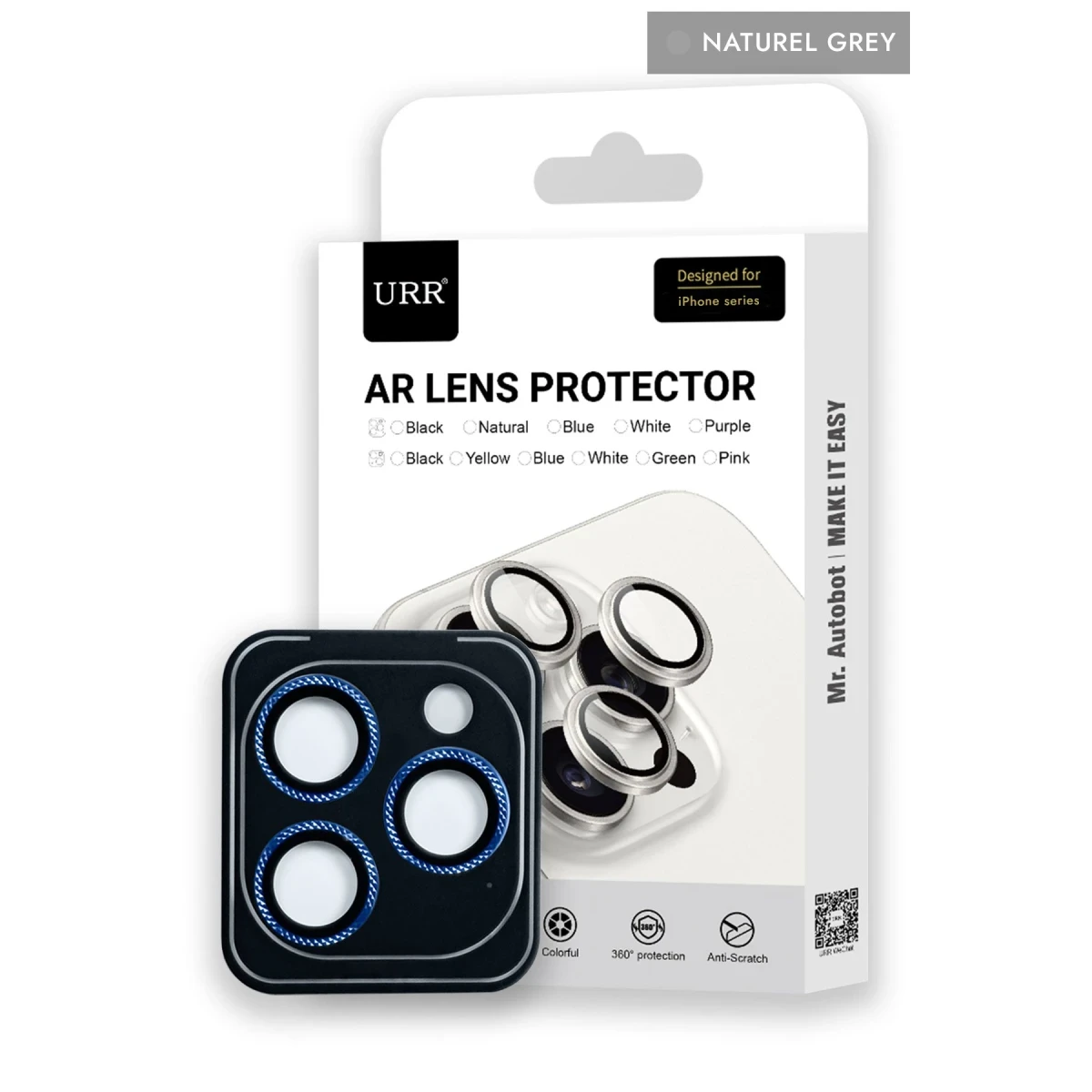 URR Apple iPhone 15 Pro Max Rhomb Snakeskin AR Kamera Lens Koruyucu - Natural Grey