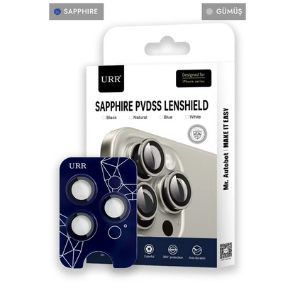 URR Apple iPhone 15 Pro Max Sapphire PVDSS Kamera Lens Koruyucu - Gümüş