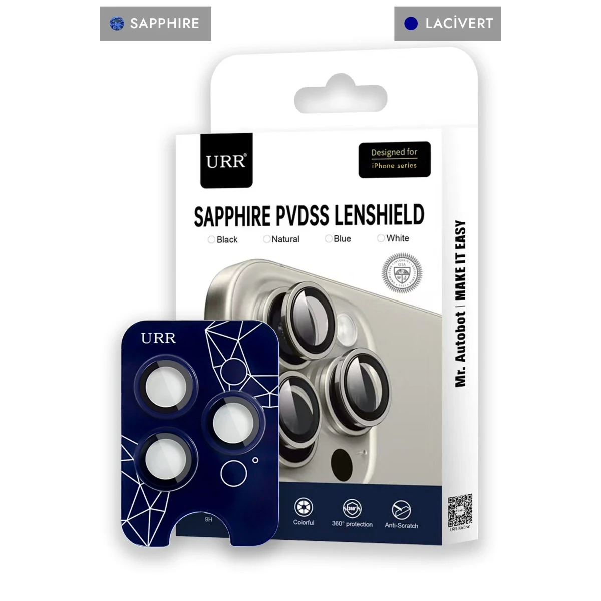 URR Apple iPhone 15 Pro Max Sapphire PVDSS Kamera Lens Koruyucu - Lacivert