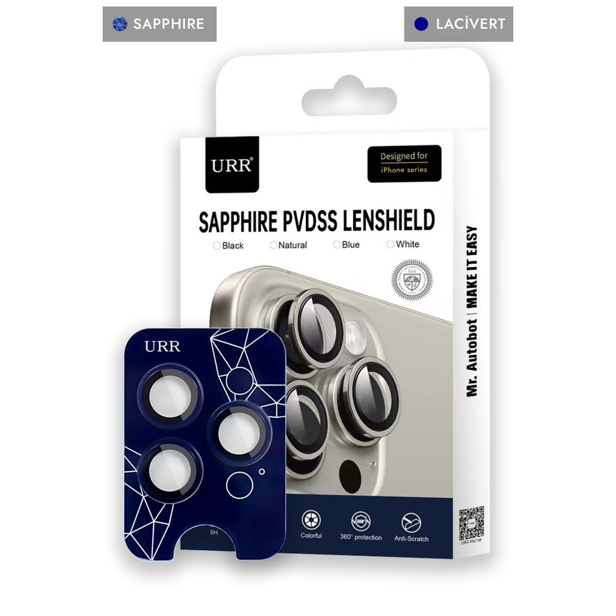 URR Apple iPhone 15 Pro Max Sapphire PVDSS Kamera Lens Koruyucu