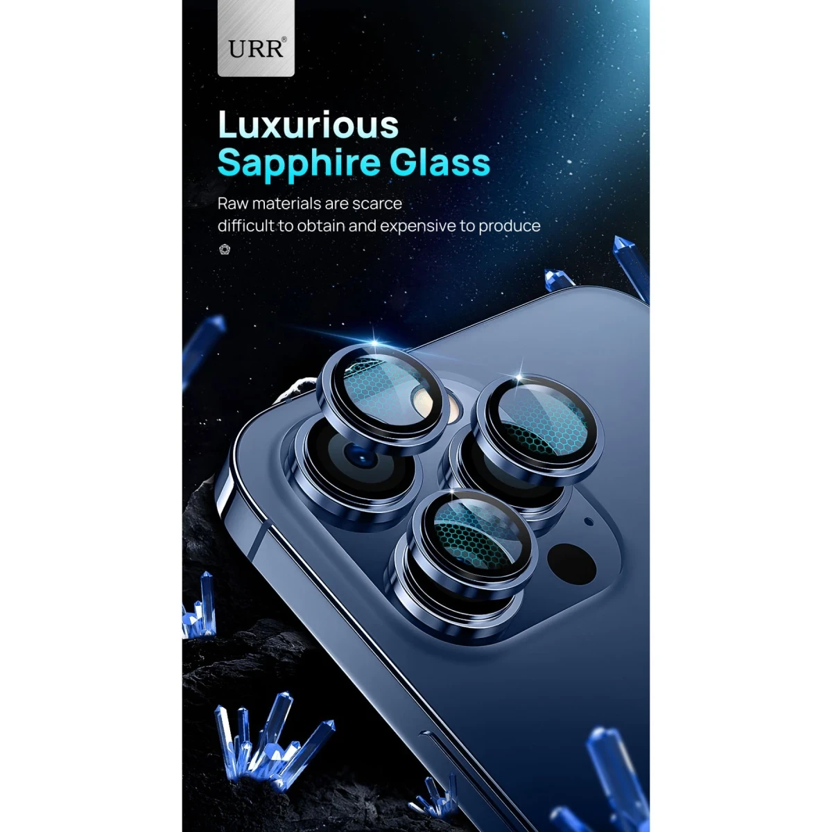 URR Apple iPhone 15 Pro Max Sapphire PVDSS Kamera Lens Koruyucu - Siyah