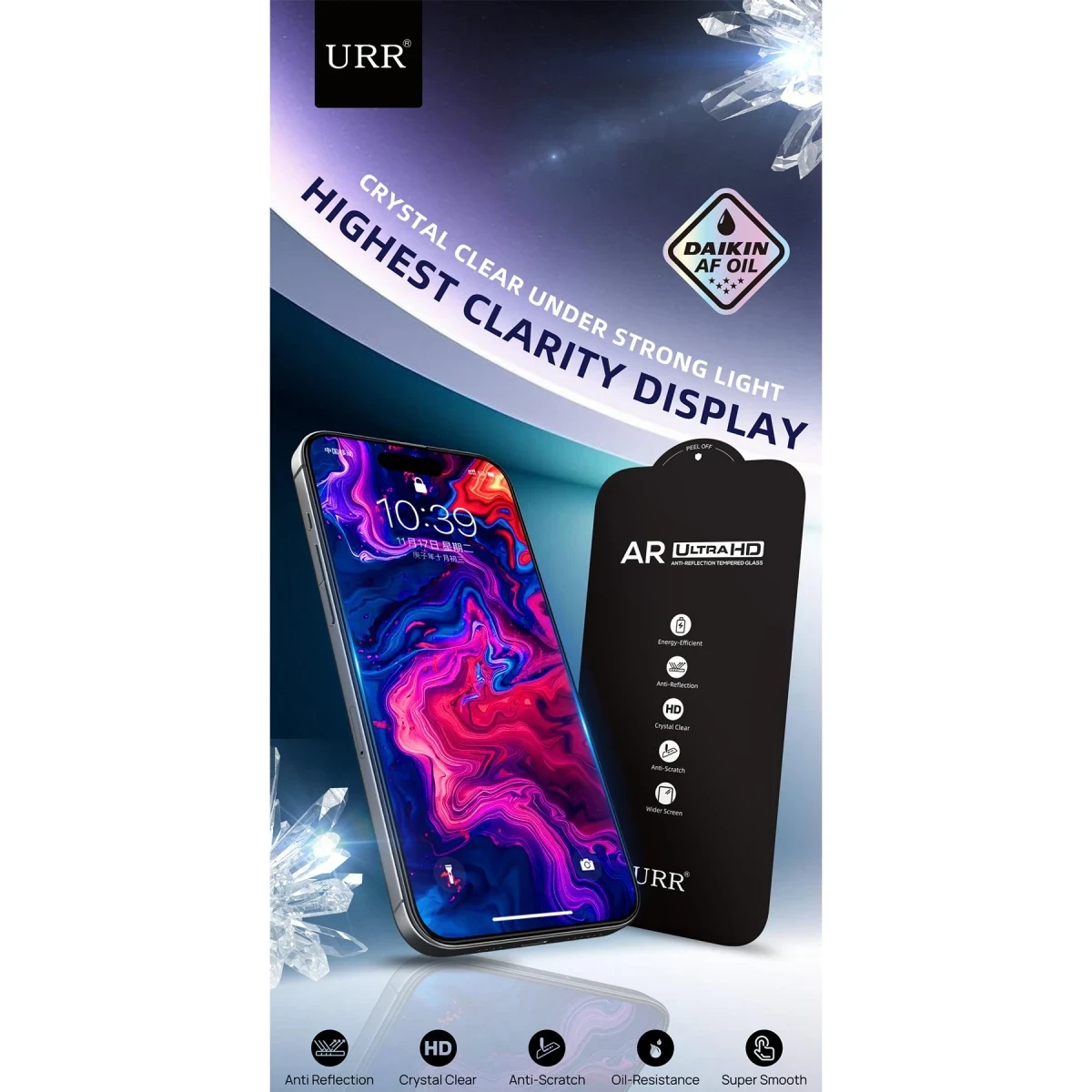 URR Apple iPhone 16 Pro 3D Anti Reflection AR Ultra HD Cam Ekran Koruyucu - Siyah