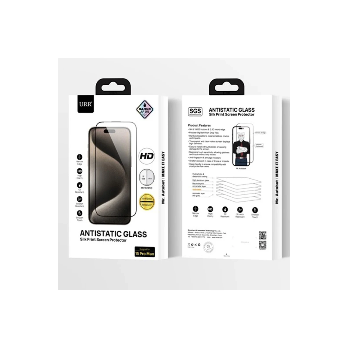 URR Apple iPhone 16 Pro Max 2.5D Antistatik Silkscreen Cam Ekran Koruyucu - Siyah