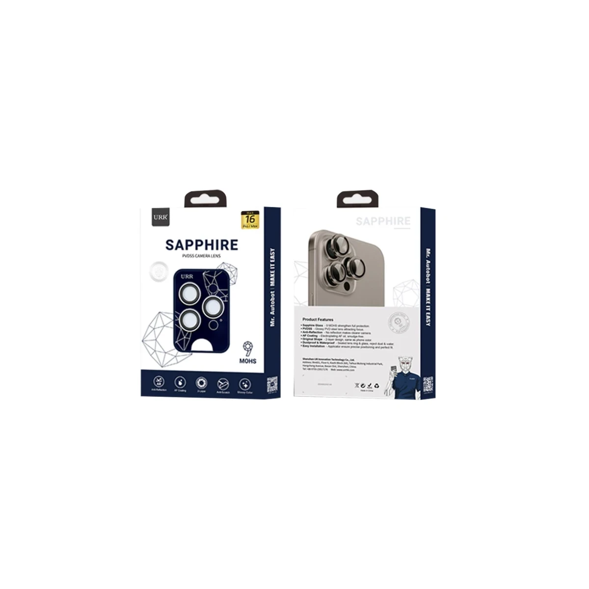 URR Apple iPhone 16 Pro Max Sapphire PVDSS Kamera Lens Koruyucu - Gümüş