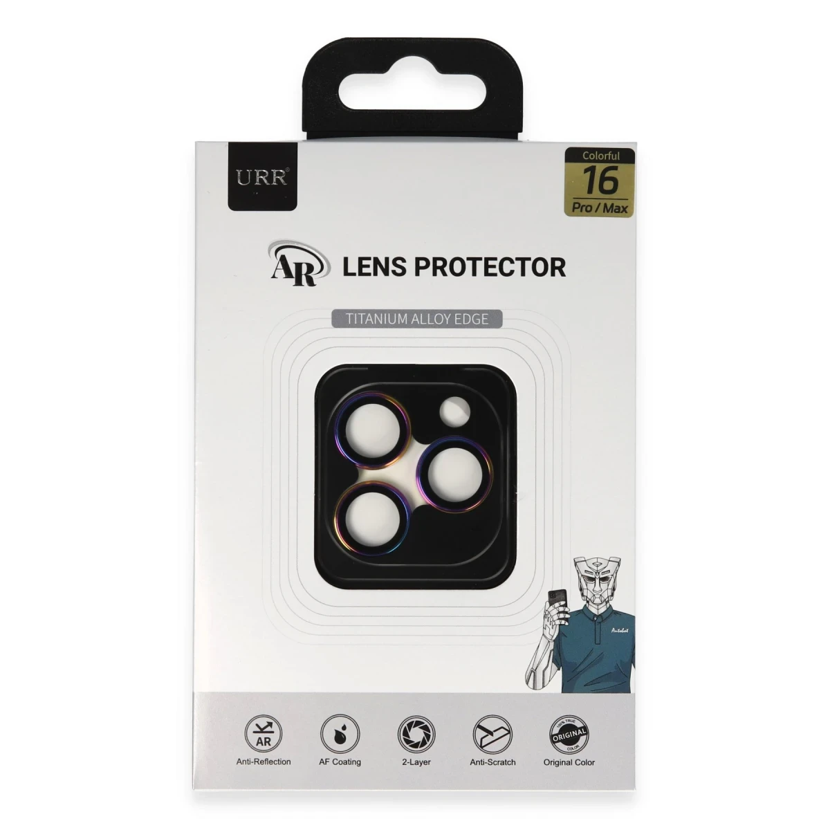URR Apple iPhone 16 Pro Max Titanium Alloy AR Kamera Lens Koruyucu - Rainbow