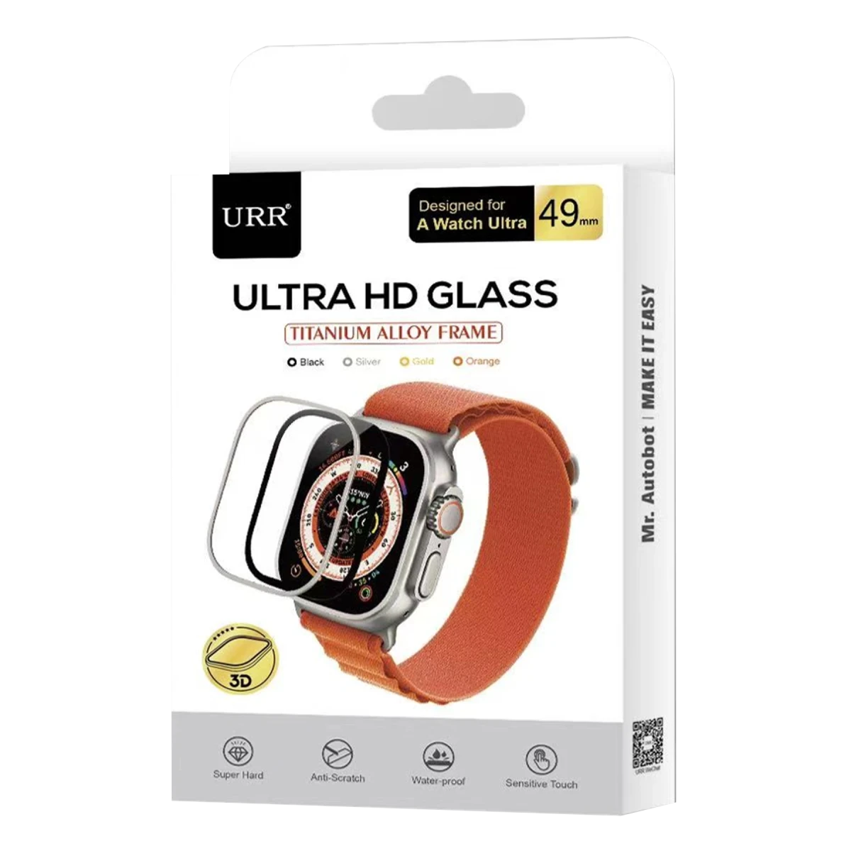 URR Apple Watch Ultra 2 49mm 3D Full Glue 2in1 Saat Cam Ekran Koruyucu - Siyah