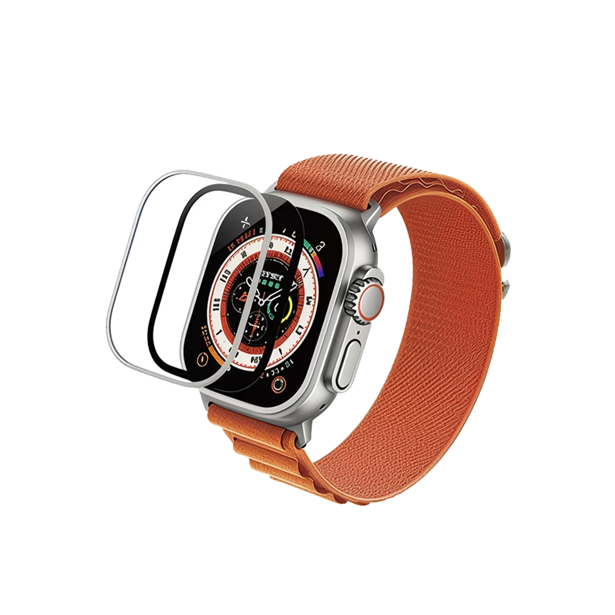 URR Apple Watch Ultra 2 49mm 3D Full Glue 2in1 Saat Cam Ekran Koruyucu - Siyah