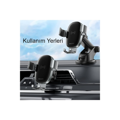 Yesido C123 Vantuzlu 15W Kablosuz Şarjlı Araç Tutucu - Siyah