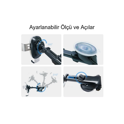 Yesido C123 Vantuzlu 15W Kablosuz Şarjlı Araç Tutucu - Siyah