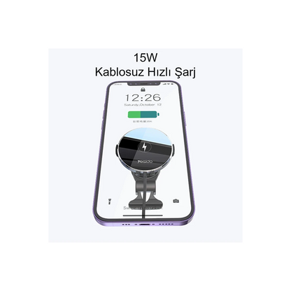 Yesido C131 Izgara Klipsli 15W Kablosuz Şarjlı Magsafe Araç Tutucu - Siyah