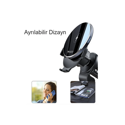Yesido C131 Izgara Klipsli 15W Kablosuz Şarjlı Magsafe Araç Tutucu - Siyah