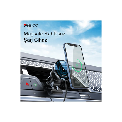 Yesido C131 Izgara Klipsli 15W Kablosuz Şarjlı Magsafe Araç Tutucu - Siyah
