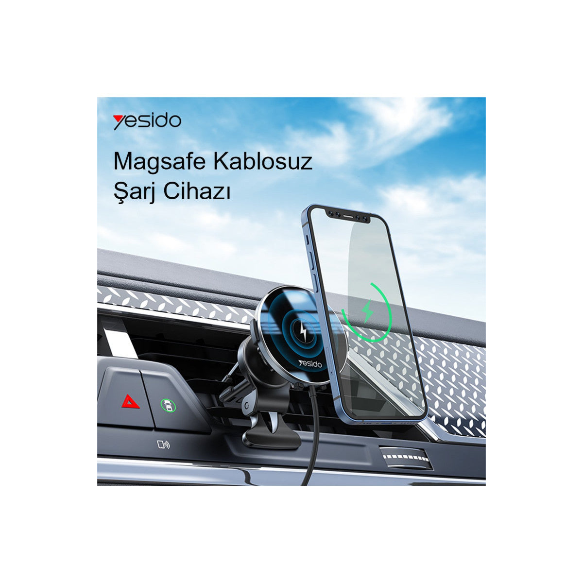 Yesido C131 Izgara Klipsli 15W Kablosuz Şarjlı Magsafe Araç Tutucu