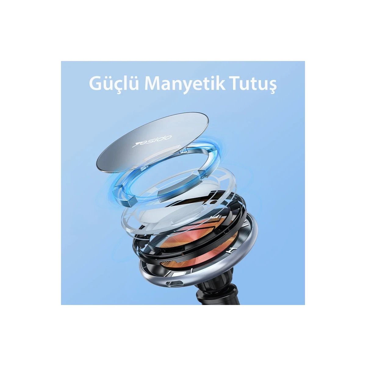 Yesido C132 15W Kablosuz Şarjlı Mıknatıslı Vantuzlu Ayarlanabilir Magsafe Araç Tutucu - Siyah