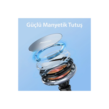 Yesido C132 15W Kablosuz Şarjlı Mıknatıslı Vantuzlu Ayarlanabilir Magsafe Araç Tutucu - Siyah