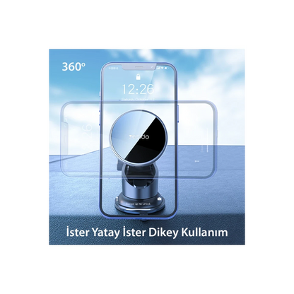 Yesido C132 15W Kablosuz Şarjlı Mıknatıslı Vantuzlu Ayarlanabilir Magsafe Araç Tutucu - Siyah