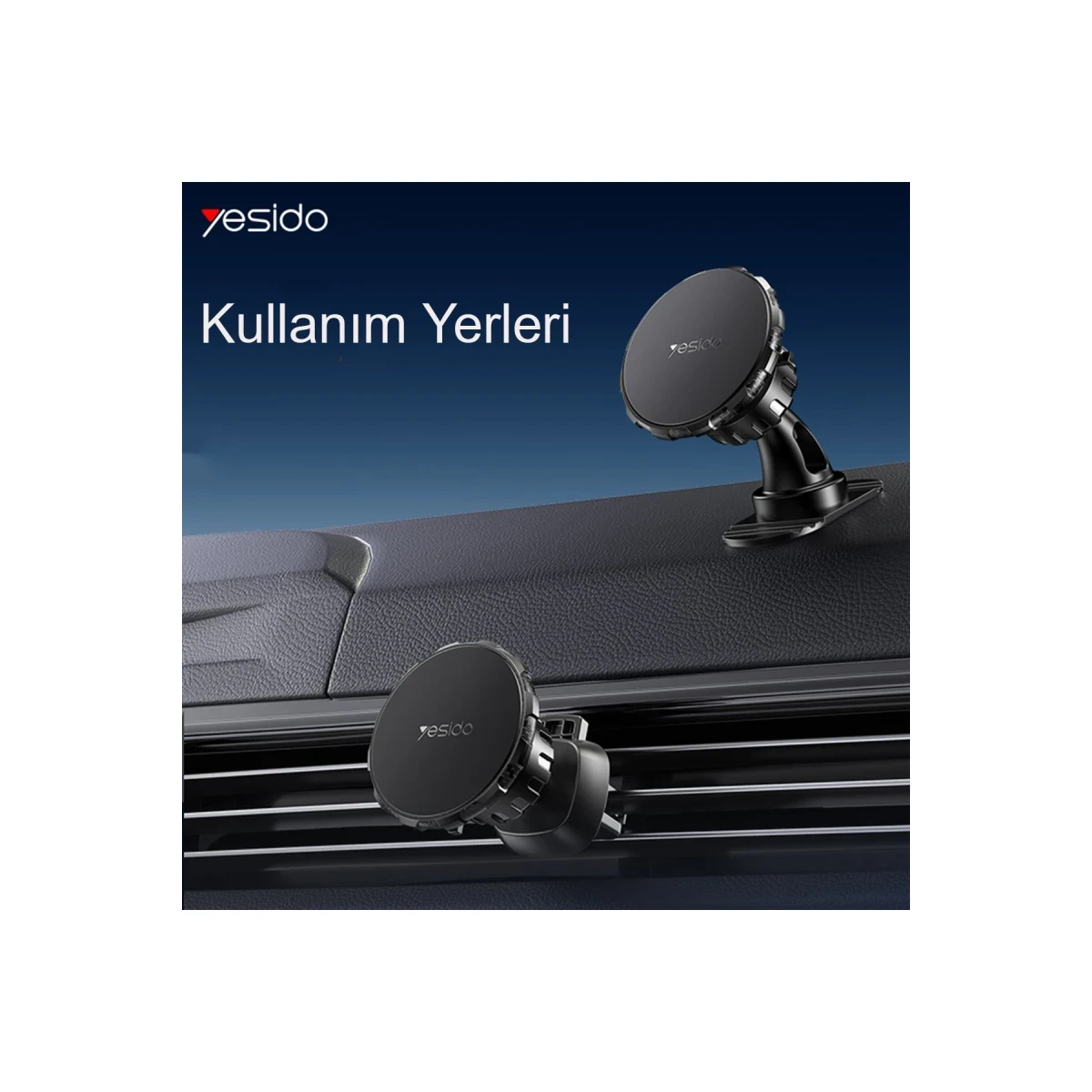 Yesido C153 2in1 Izgara Klipsli ve Yapışkanlı 360 Derece Ayarlanabilir Manyetik Magsafe Araç Tutucu - Siyah