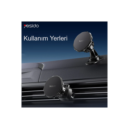Yesido C153 2in1 Izgara Klipsli ve Yapışkanlı 360 Derece Ayarlanabilir Manyetik Magsafe Araç Tutucu - Siyah