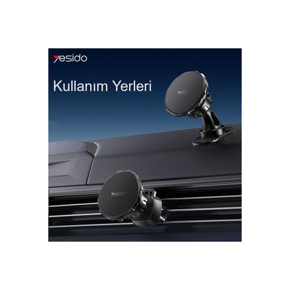 Yesido C153 2in1 Izgara Klipsli ve Yapışkanlı 360 Derece Ayarlanabilir Manyetik Magsafe Araç Tutucu