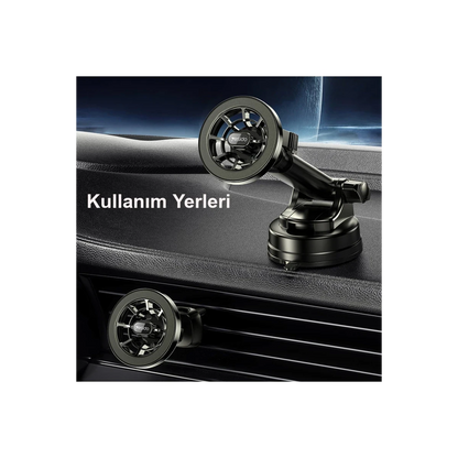 Yesido C158 2in1 Izgara Klipsli ve Vantuzlu 360 Derece Ayarlanabilir Manyetik Magsafe Araç Tutucu - Siyah