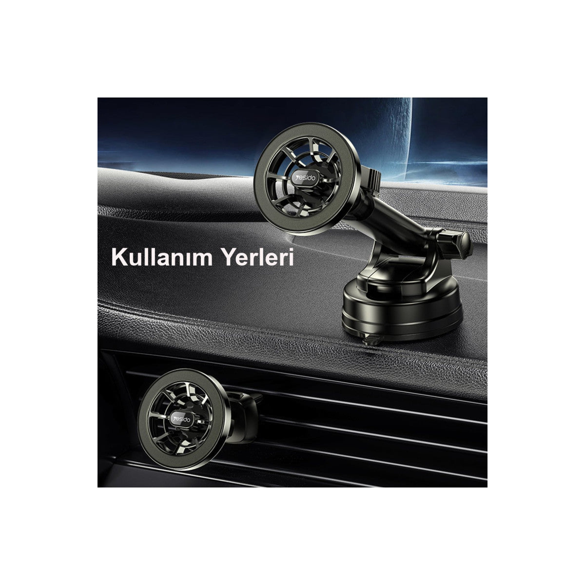 Yesido C158 2in1 Izgara Klipsli ve Vantuzlu 360 Derece Ayarlanabilir Manyetik Magsafe Araç Tutucu