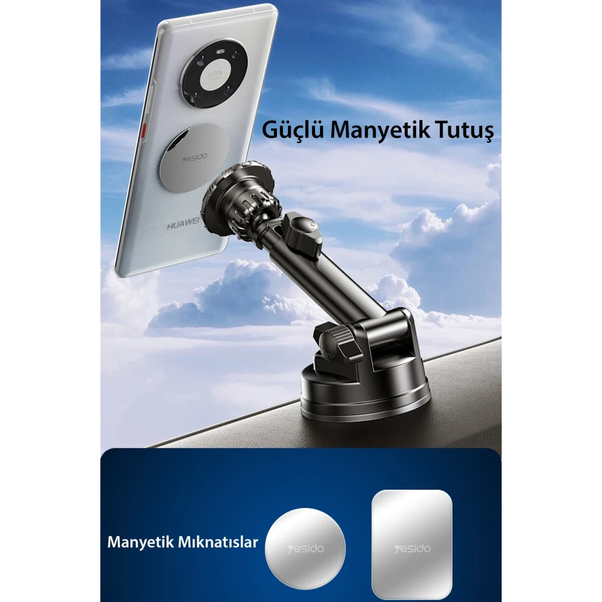 Yesido C160 360 Derece Ayarlanabilir Vantuzlu Manyetik Magsafe Araç Tutucu - Siyah