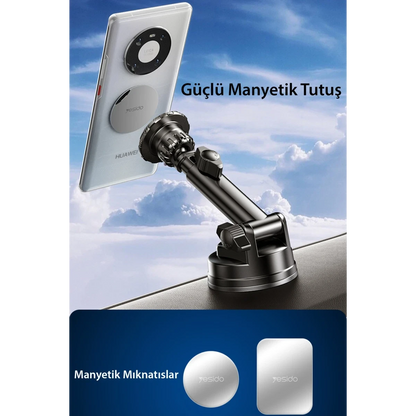 Yesido C160 360 Derece Ayarlanabilir Vantuzlu Manyetik Magsafe Araç Tutucu - Siyah