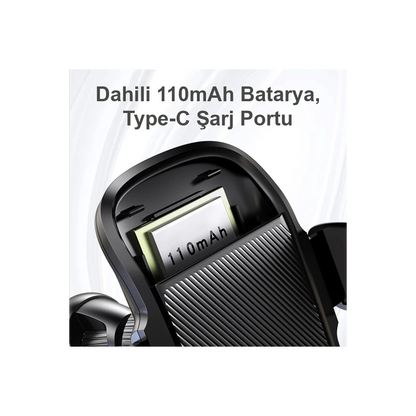 Yesido C164 Izgara Klipsli Güneş Enerji Panelli 110mAh Bataryalı 180 Derece Ayarlanabilir Kablosuz Şarjlı Araç Tutucu - Siyah