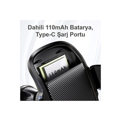 Yesido C164 Izgara Klipsli Güneş Enerji Panelli 110mAh Bataryalı 180 Derece Ayarlanabilir Kablosuz Şarjlı Araç Tutucu