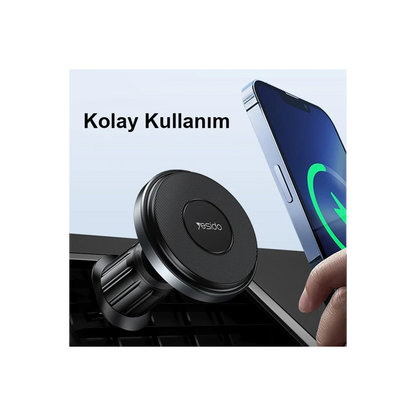 Yesido C190 Izgara Klipsli 15W Kablosuz Şarjlı Magsafe Araç Tutucu - Siyah