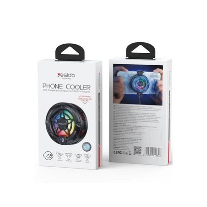 Yesido C226 Dijital Sıcaklık Göstergeli RGB Işıklı Radyatör Telefon Soğutucu Fan - Siyah