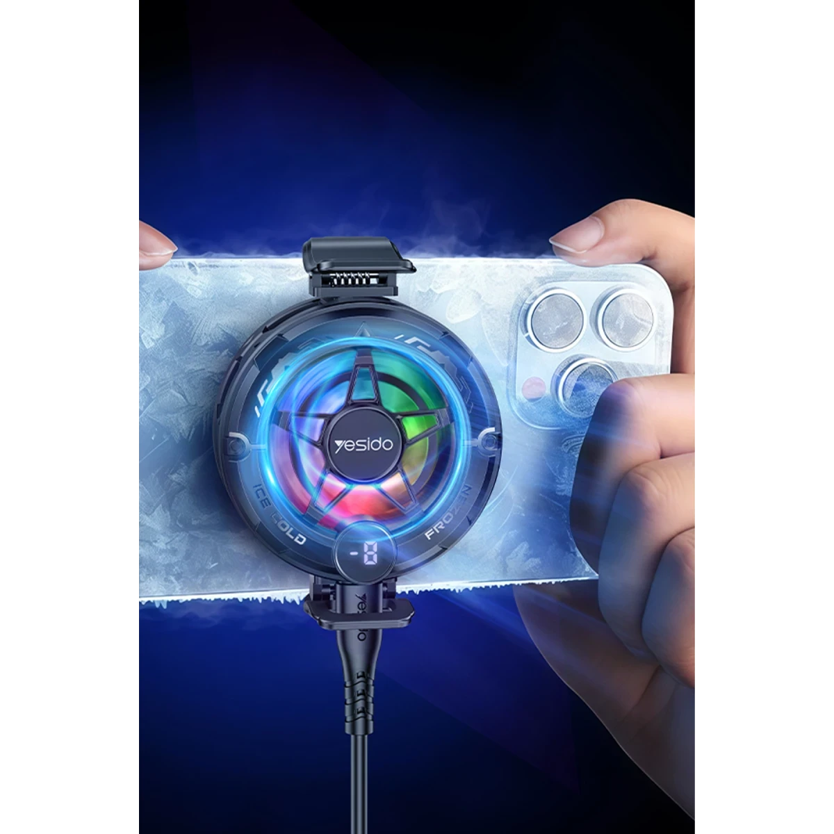 Yesido C226 Dijital Sıcaklık Göstergeli RGB Işıklı Radyatör Telefon Soğutucu Fan - Siyah