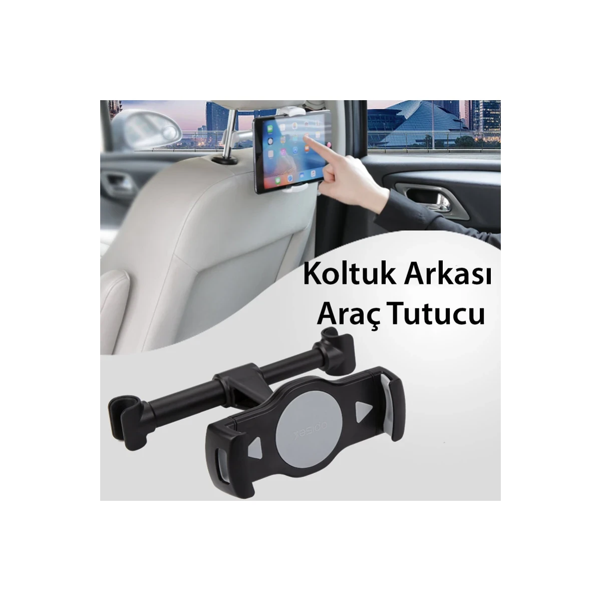 Yesido C29 360 Derece Ayarlanabilir Klipsli Koltuk Arkası Telefon Tablet Tutucu - Siyah