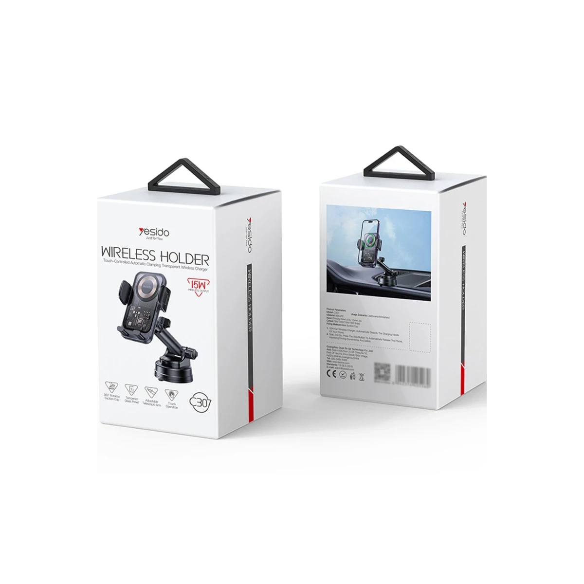 Yesido C307 Yapışkanlı 360 Derece Ayarlanabilir Cam Yüzeyli 15W Kablosuz Şarjlı Magsafe Araç Tutucu - Siyah