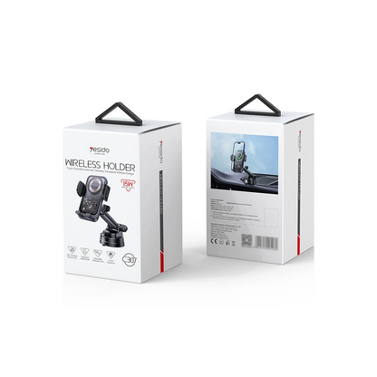 Yesido C307 Yapışkanlı 360 Derece Ayarlanabilir Cam Yüzeyli 15W Kablosuz Şarjlı Magsafe Araç Tutucu - Siyah