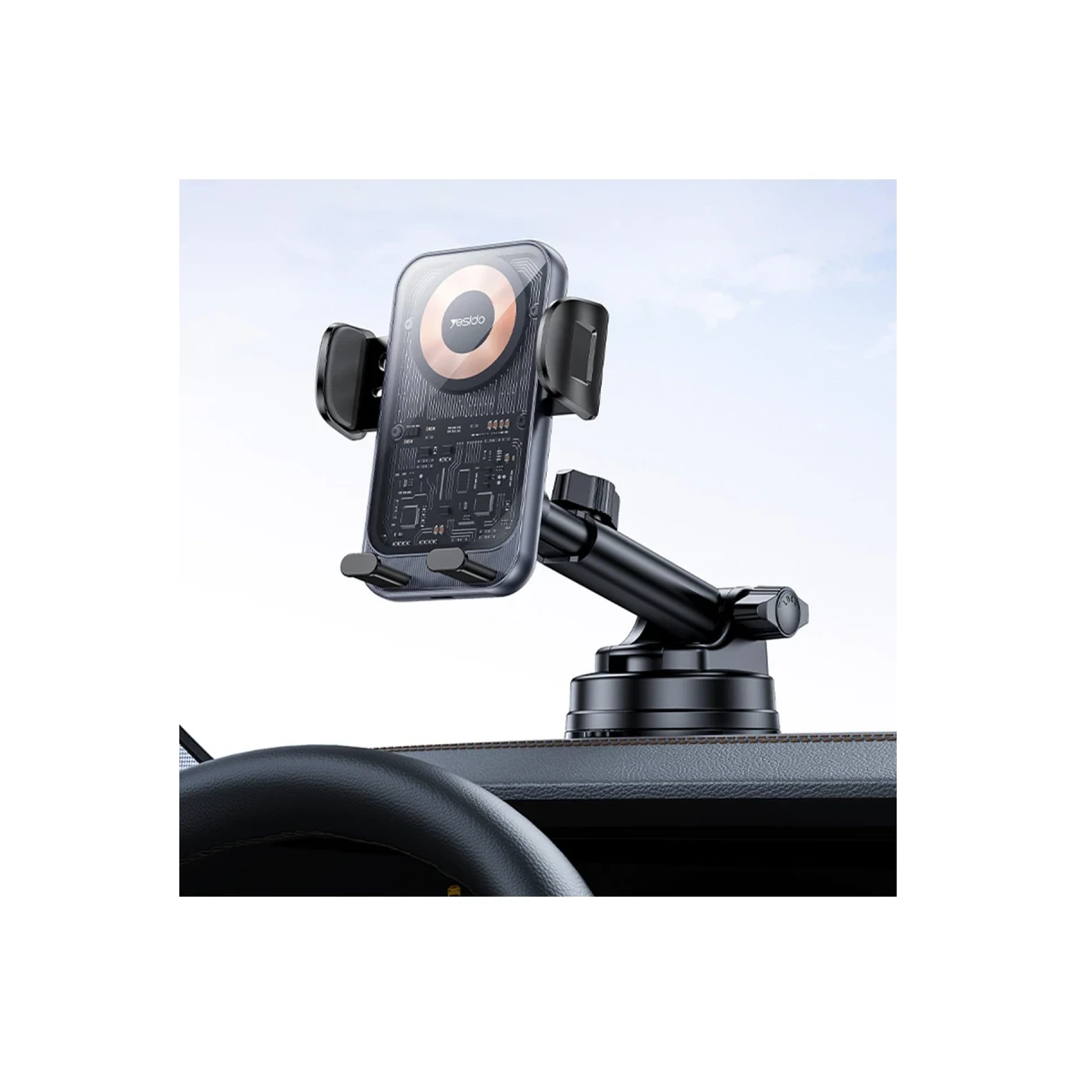 Yesido C307 Yapışkanlı 360 Derece Ayarlanabilir Cam Yüzeyli 15W Kablosuz Şarjlı Magsafe Araç Tutucu - Siyah
