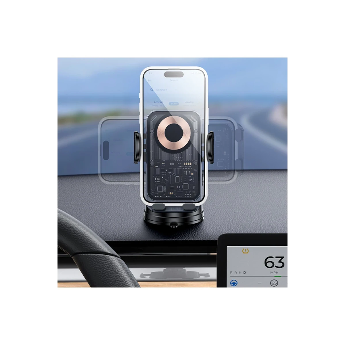 Yesido C307 Yapışkanlı 360 Derece Ayarlanabilir Cam Yüzeyli 15W Kablosuz Şarjlı Magsafe Araç Tutucu - Siyah