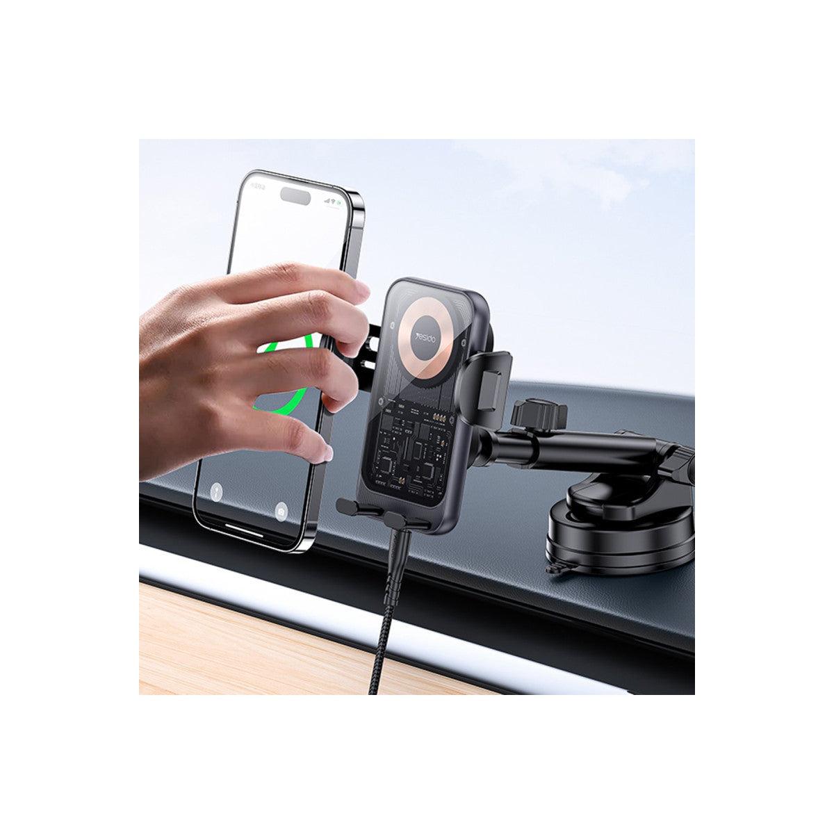 Yesido C307 Yapışkanlı 360 Derece Ayarlanabilir Cam Yüzeyli 15W Kablosuz Şarjlı Magsafe Araç Tutucu