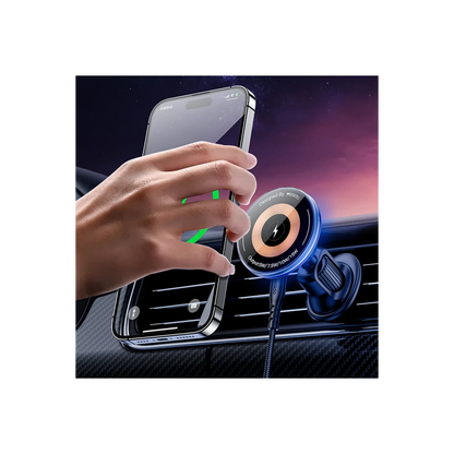 Yesido C308 Izgara Klipsli Cam Yüzeyli 15W Kablosuz Şarjlı Magsafe Araç Tutucu - Siyah