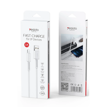 Yesido CA120 L 1M 18W USB to Lightning QC Hızlı Şarj Kablosu - Beyaz