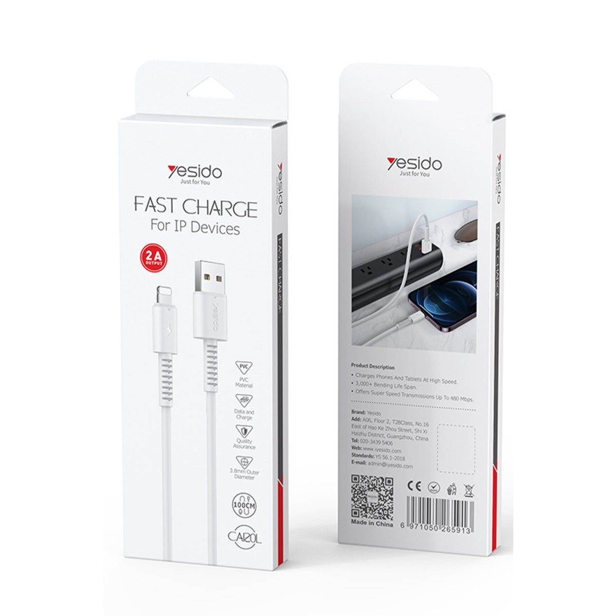 Yesido CA120 L 1M 18W USB to Lightning QC Hızlı Şarj Kablosu