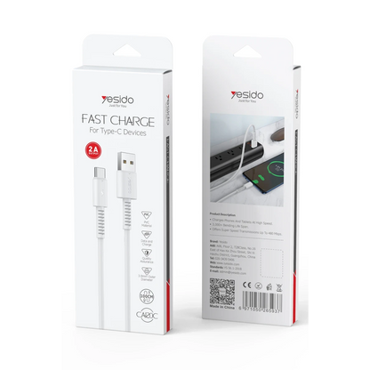Yesido CA120 TC 1M 18W USB to Type-C QC Hızlı Şarj Kablosu - Beyaz