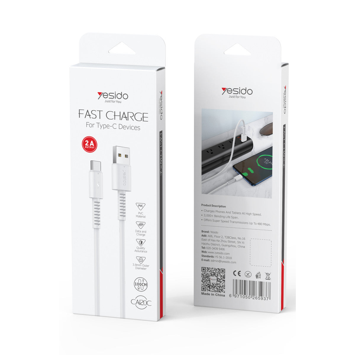 Yesido CA120 TC 1M 18W USB to Type-C QC Hızlı Şarj Kablosu