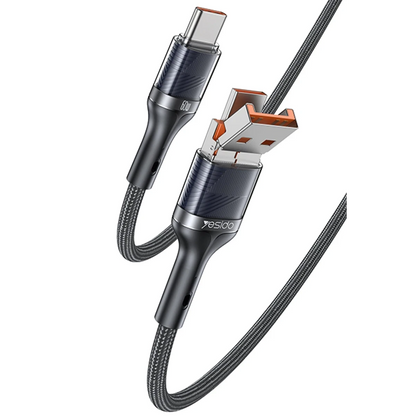 Yesido CA165C 1.2M 2in1 Bir Ucu USB ve Type-C to Type-C PD Hızlı Şarj Kablosu - Siyah